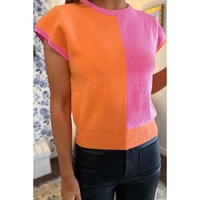 Flamingo 2-tone Color Block Knit Cap Sleeve Sweater Top - L thumbnail