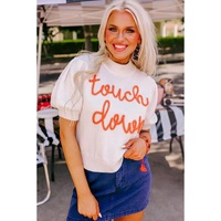 White Touchdown Tinsel Puff Short Sleeve Crew Neck Sweater - L thumbnail