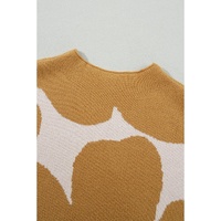 Camel Big Flower Pattern Stand Neck Short Sleeve Sweater - L thumbnail