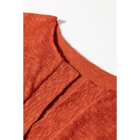 Orange Solid Color Split V Neck Short Sleeve Sweater - S thumbnail
