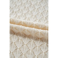 Beige Hollow Out Crochet O Neck Short Sleeve Sweater Tee - XL thumbnail