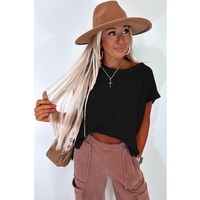 Black Solid Color Sweater Tee with Side Slits - S thumbnail