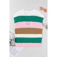 Multicolour Color Block Notch V Neck Sweater T Shirt - S thumbnail
