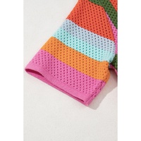Orange Color Block Eyelet Casual Sweater T Shirt - L thumbnail