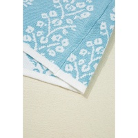 Sky Blue Contrast Floral Crewneck Short Sleeve Sweater - L thumbnail