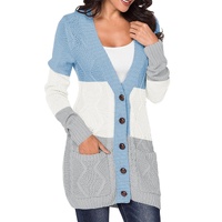 Blue Front Pocket and Buttons Closure Cardigan - 2 US thumbnail