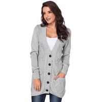 Gray Front Pocket and Buttons Closure Cardigan - M thumbnail