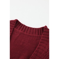 Burgundy Front Pocket and Buttons Closure Cardigan - 2XL thumbnail