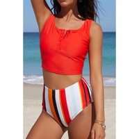 Square Neck Sleeveless Fashion Print Tankini Set - L thumbnail