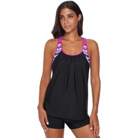 Rose Blouson Striped Printed Strappy T-Back Push up Tankini Top - 2XL thumbnail