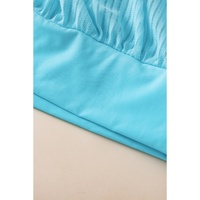 Turquoise Striped Mesh Knotted Hem Tankini Swimsuit - M thumbnail