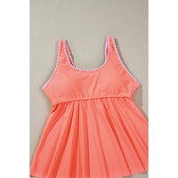 Fresh Salmon Contrast Trim Ruffled Peplum Top Tankini Swimsuit - M thumbnail