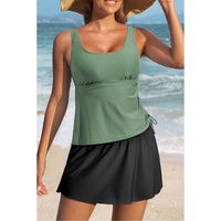 Mist Green Scoop Neck Adjustable Tankini and Matching Skort Bathing Suit - L thumbnail