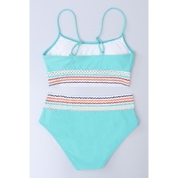 Sky Blue Striped Patchwork Spaghetti Strap High Waist Bikini Swimsuit - XL thumbnail