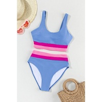Light Blue Colorblock High Waisted Bikini Swimsuit - L thumbnail