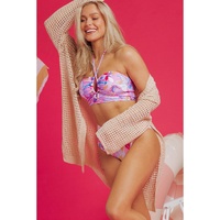 Pink Floral Printed Halter Neck High Waist Bikini - L thumbnail