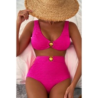 Rose Red Gold Shell Decor Wire-free Knotted 2pcs Bikini Swimsuit - L thumbnail