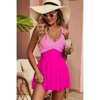 Rose Red Crisscross Straps Tie Back Flared One Piece Swimsuit - L thumbnail