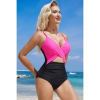 Rose Red Crossover Colorblock Cutout One Piece Swimsuit - M thumbnail