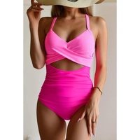 Pink 2-tone Crossed Cutout Backless Monokini - 2XL thumbnail