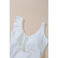 White Asymmetric Ruffle Trim Tie Waist One Piece Swimsuit - L thumbnail