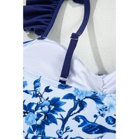 Blue Cutout Ruffled Spaghetti Strap One-Piece Swimwear - M thumbnail