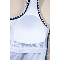 Black Color Block Ric Rac Trim U Neck One Piece Swimsuit - L thumbnail
