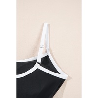 Black Contrast Trim Two Tone Belted One Piece Swimsuit - XL thumbnail