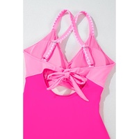 Rose Red Ric Rac Trim Contrasted Patchwork Cutout One Piece Swimsuit - S thumbnail