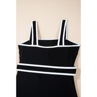 Black Colorblock Edge Belted One Piece Swimsuit - L thumbnail