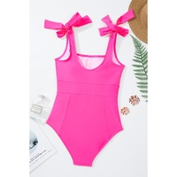 Rose Red Square Neck Knotted Shoulder Open Back One Piece Swimsuit - XL thumbnail