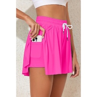 Rose Red Drawstring Elastic Waist Lined Ruffle Shorts Bikini Bottom - S thumbnail