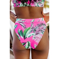 Rose Tropical Print Textured Bikini Bottoms - S thumbnail