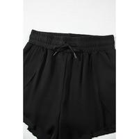 Black High Waisted Drawstring 2-in-1 Side Pocket Color Block Bikini Shorts - L thumbnail