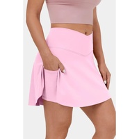 Pink Solid Pocketed Crossover High Waist Swim Skort - M thumbnail