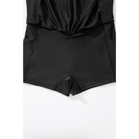 Black Solid Pocketed Crossover High Waist Swim Skort - M thumbnail