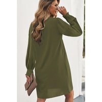 Azura Exchange Green Split V Neck Ruffled Sleeves Shirt Dress - S thumbnail