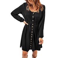 Black Button Up High Waist Long Sleeve Dress - M thumbnail