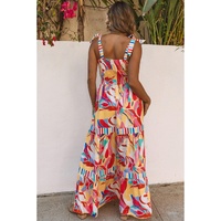 Multicolor Abstract Print Striped Trim Maxi Sundress - L thumbnail