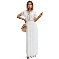 Azura Exchange White Blue Fill Your Heart Lace Maxi Dress - L thumbnail