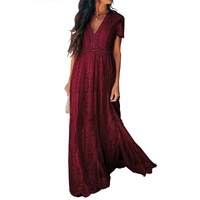 Red Blue Fill Your Heart Lace Maxi Dress - S thumbnail