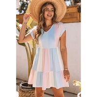 Azura Exchange Multicolor Striped Color Block Tiered Mini Dress - M thumbnail