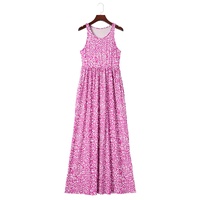 Rose Leopard Print Pocketed Sleeveless Maxi Dress - S thumbnail