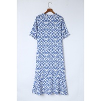 Azura Exchange Sky Blue V Neck Casual Geometric Print Maxi Dress - S thumbnail