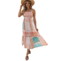 Multicolor Boho Patchwork Print Square Neck Sundress - L thumbnail