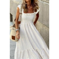 Khaki Plaid Ruffled Sleeve Smocked Maxi Dress - XL thumbnail