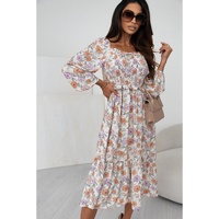 Azura Exchange Multicolor Floral Smocked Long Sleeve Pocketed Dress - L thumbnail