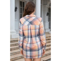 Azura Exchange Pink Plaid Roll-tab Sleeve Side Slit Shirt Dress - S thumbnail