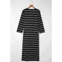 Black Striped Casual Slit Long Dress - S thumbnail