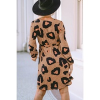 Leopard Print Button Front Bubble Sleeve Loose Knit Dress - L thumbnail
